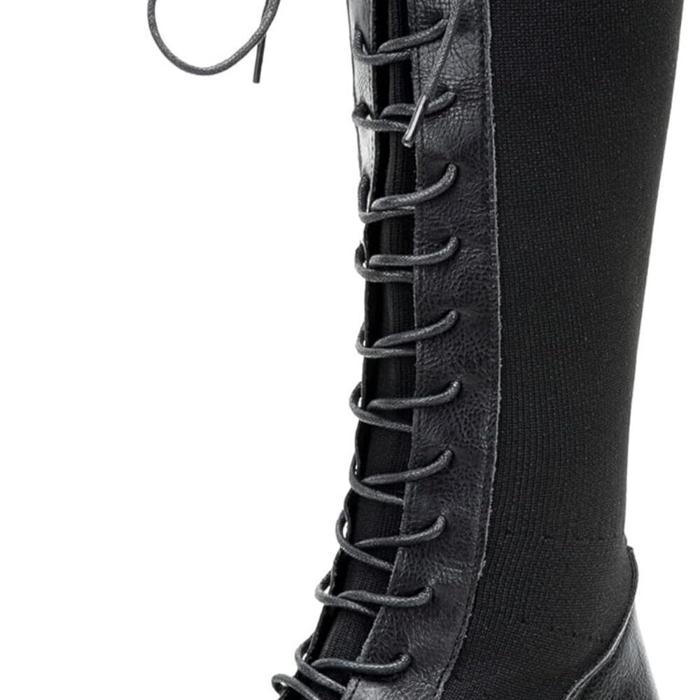 Women's Knitted Fabric Knee High Boots 8.5 Tall Platform Chunky Heel